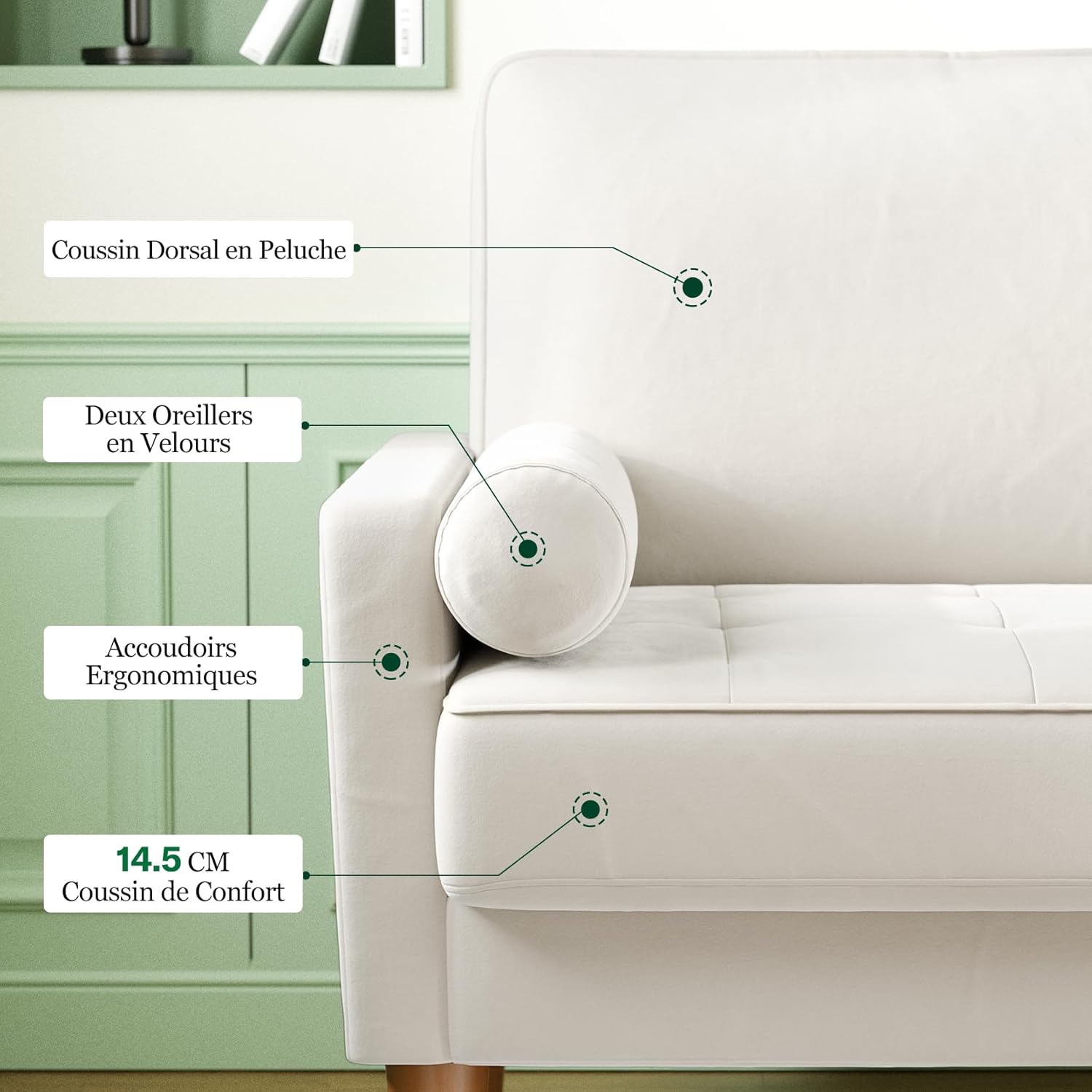 Vesgantti Small 2 Seater Sofa, 121cm Velvet Sofa with Spring Cushion, Mini Bedroom with Armrests, Modern Living Room Loveseat, Fixed 2 Seater Loveseat