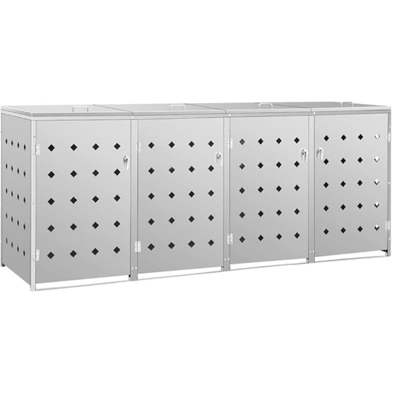 KOIECETA Wheelie Bin Box for 4 Bins Wheelie Bin Cover Wheelie Bin Bin Box Bin Box 240 L Anthracite Stainless Steel