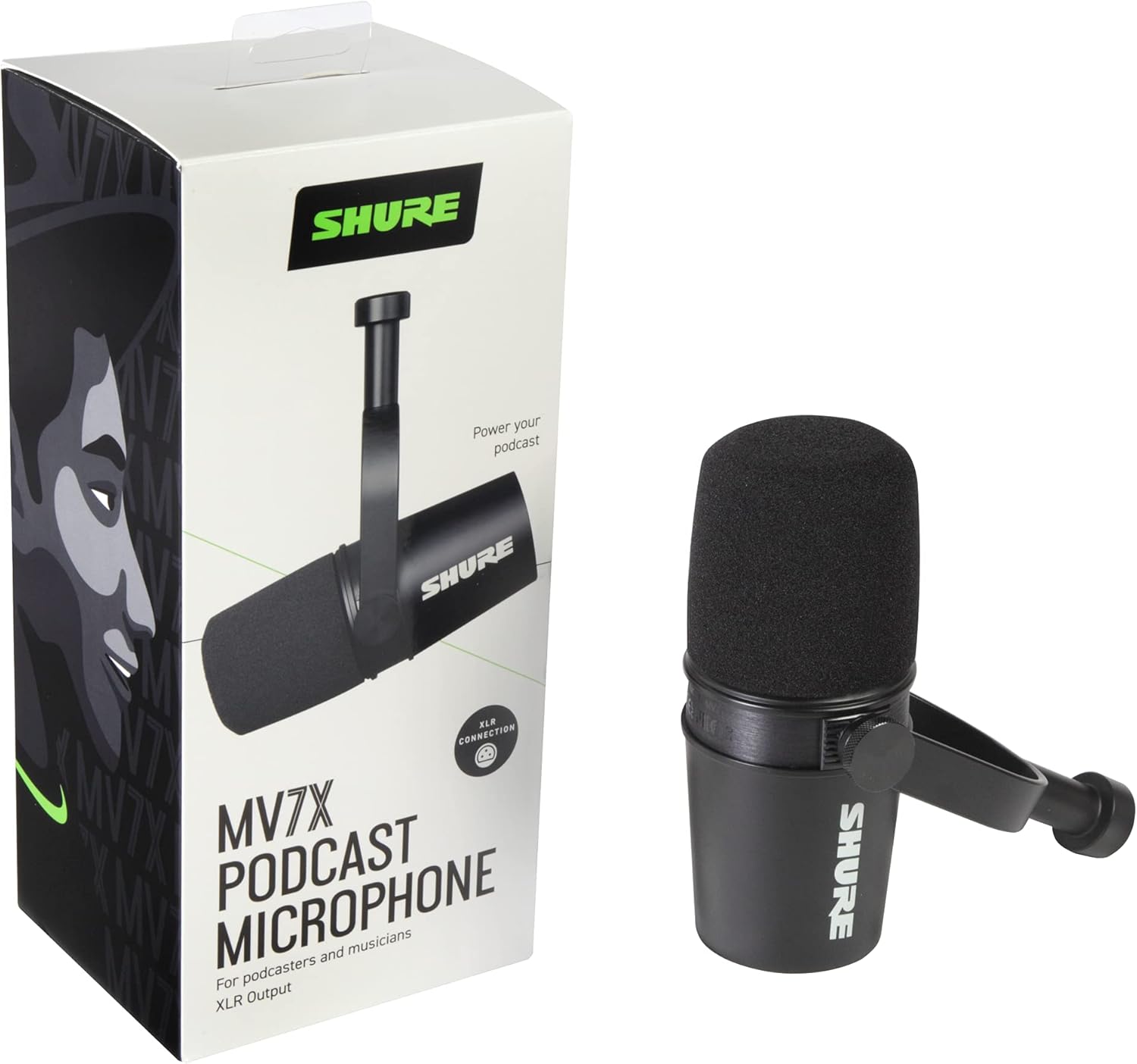 Shure MV7X XLR Podcast Microphone pour le Podcasting, l'enregistrement, la Diffusion en Direct et les Jeux, Sortie Casque Intégrée, XLR, Technologie d'isolation de la Voix - Noir