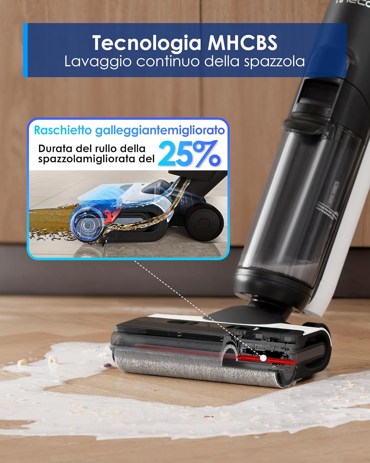 Tineco FLOOR ONE SWITCH S6, aspirapolvere secco/umido, lavapavimenti intelligente 5-in-1, autopulente, asciugatura 5 minuti, spazzola antigroviglio, pulizia bordi su entrambi i lati