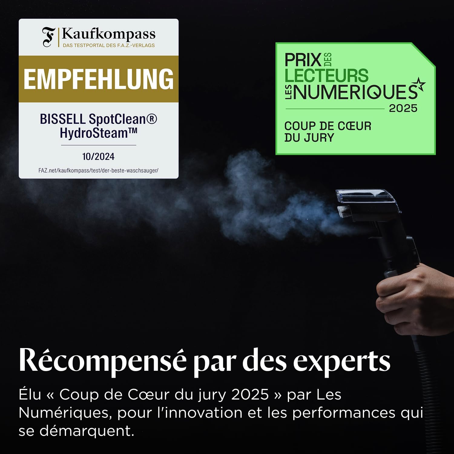 BISSELL SpotClean HydroSteam, Shampouineuse Canapé, Moteur Puissant de 1000W, Nettoyeur Vapeur avec Technologie HydroSteam, Nettoyeur pour Tapis, Moquettes, Meubles, Tissus, Voiture & Plus, 3689N