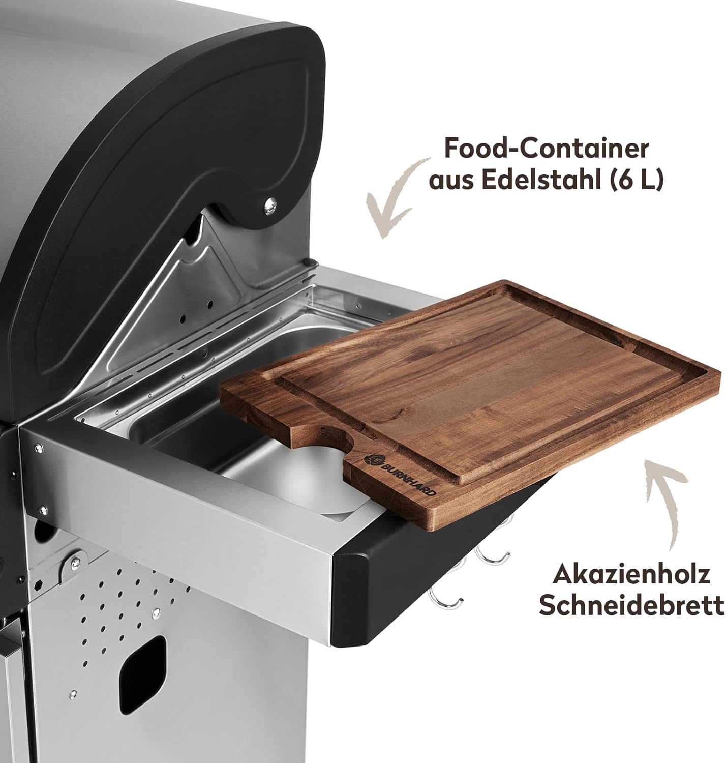 BURNHARD Big Fred Deluxe Series 3, 4-Burner Gas Barbecue Including Backburner, 900 °C Infrared Ceramic Burner, Side Hob, Cast Iron Cooking Grate, Grill Cover, Stainless Steel Grill Trolley + Folding