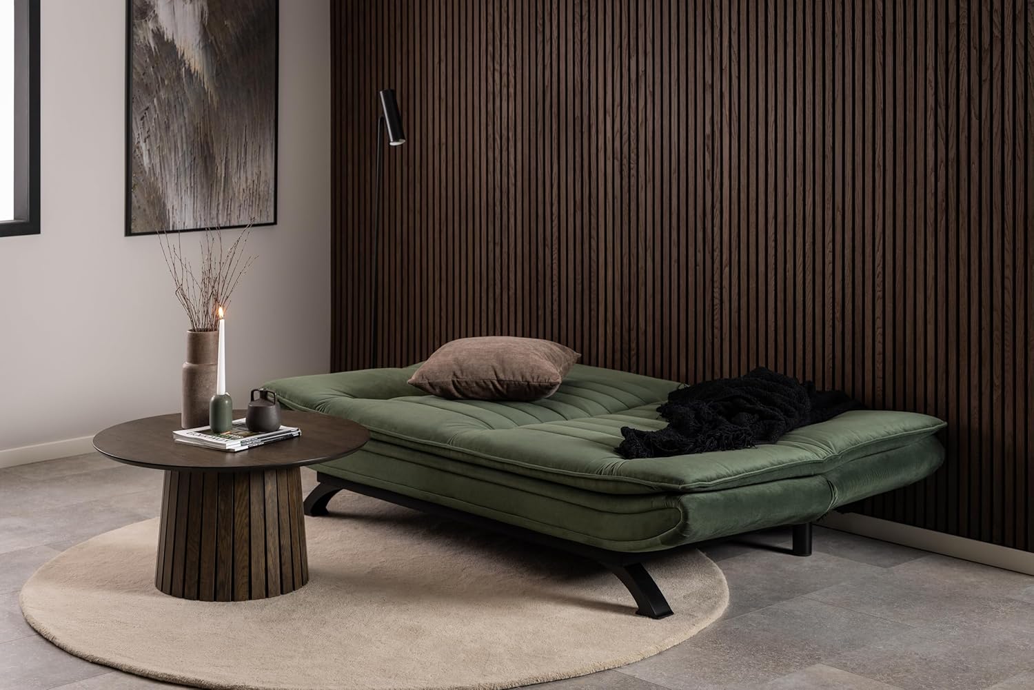 AC Design Furniture Jasper Sofa Bed W: 196 x H: 91 x D: 96 cm, Dark Grey/Black, Fabric/Metal