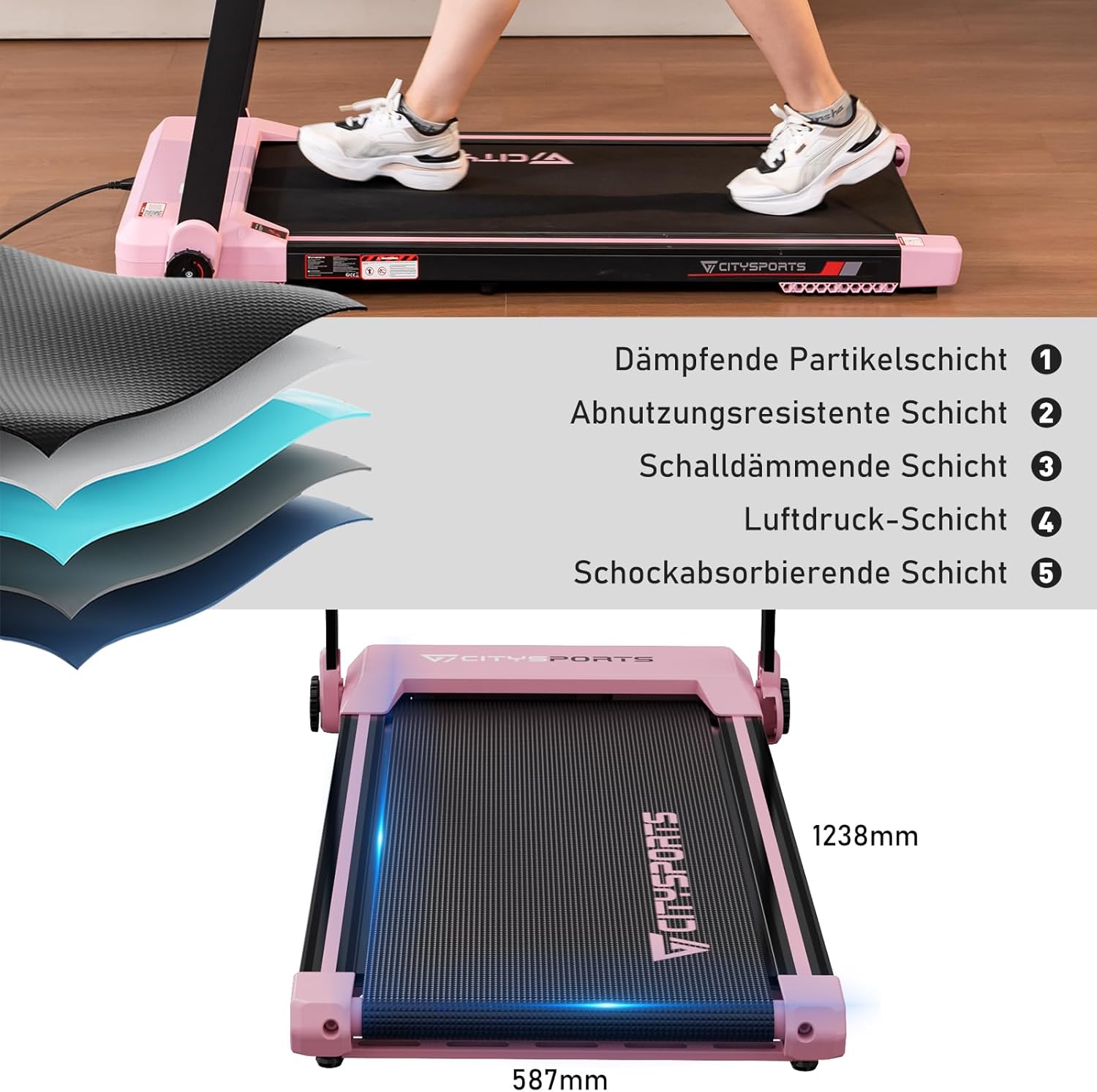 CITYSPORTS Electric Treadmill, Foldable Treadmill for Home up to 12 km/h, with LED Display, APP and 360° Tablet Holder, Compact Walking Pad for Home and Office