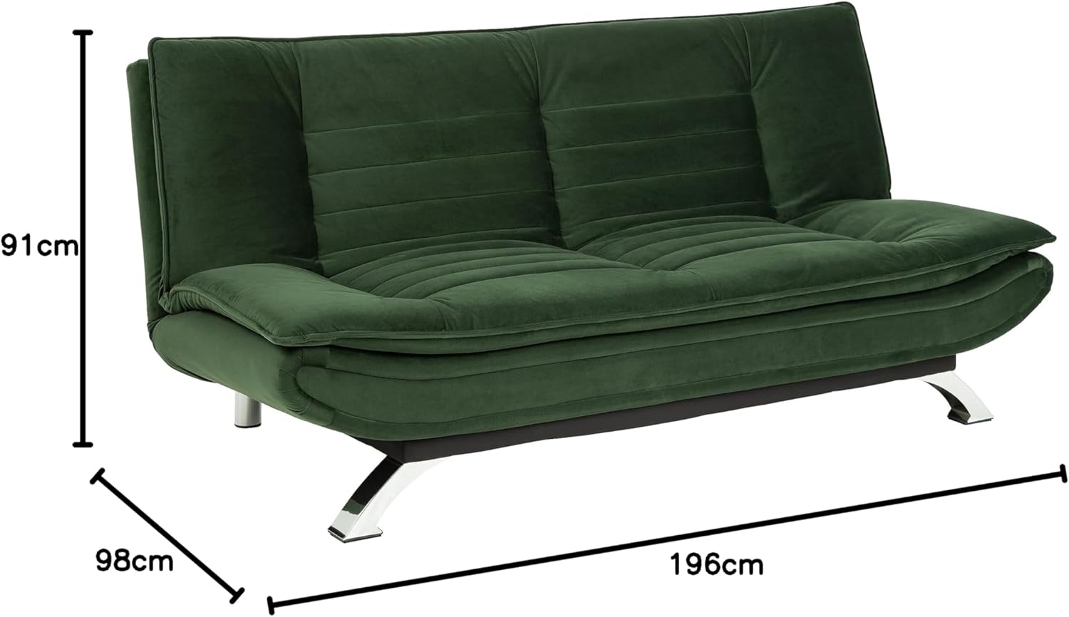 AC Design Furniture Jasper Sofa Bed W: 196 x H: 91 x D: 96 cm, Dark Grey/Black, Fabric/Metal