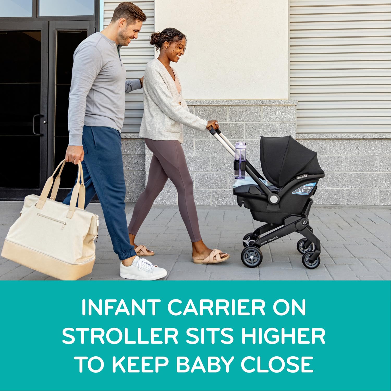 Evenflo Shyft DualRide baby car seat and stroller set with portable storage (Boone Gray)