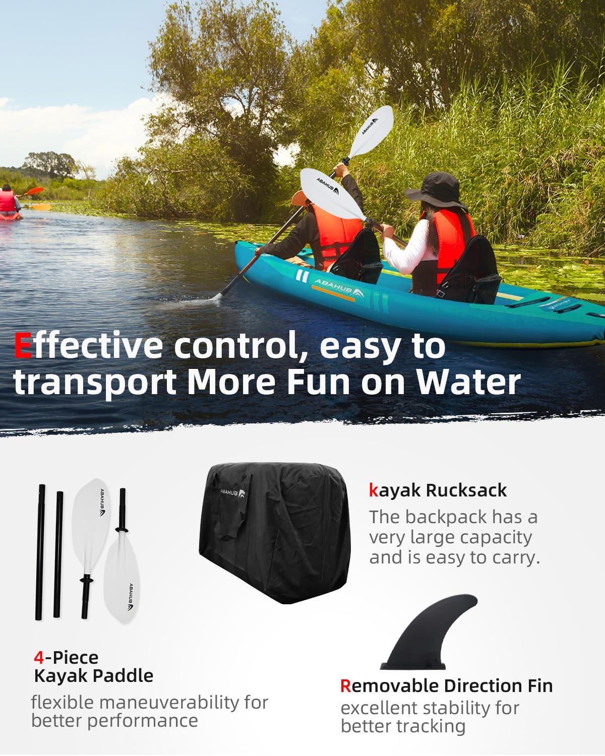 Abahub Inflatable Kayak 320 cm / 420 cm Inflatable Kayak with Kayak Paddle, Kayak Seat, Footrest, Hand Pump and Bag for Kayaking, Canoe Dinghy, 1/2 Space, 320/420 x 89 x 23 cm
