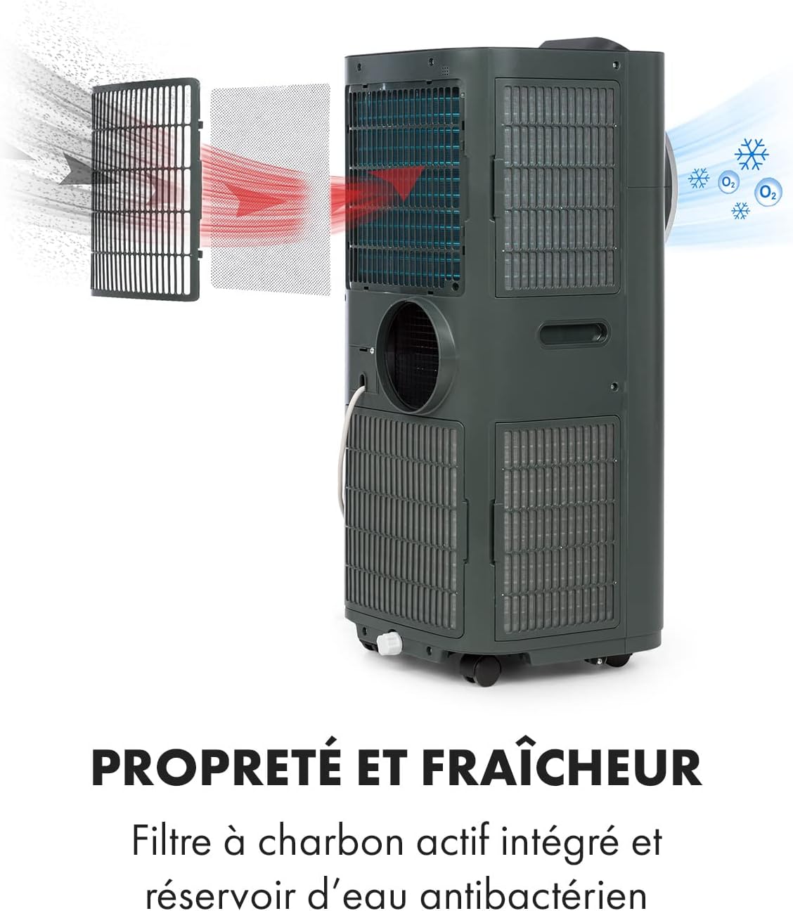 Klarstein Silent Mobile Air Conditioner, 5 in 1 Portable Smart Air Conditioning, Mini Air Conditioner, Purifier and Odour Removal, Air Dehumidifier, Night Mode, Low Consumption, 12K BTU, Air [Energy Class A]