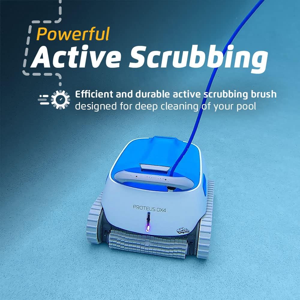 Dolphin Proteus DX4 Automatic Robotic Pool Vacuum Cleaner, Wall Climbing, Waterline Scrubber Brush, Ideal for In-Ground Pool up to 50 FT in Length