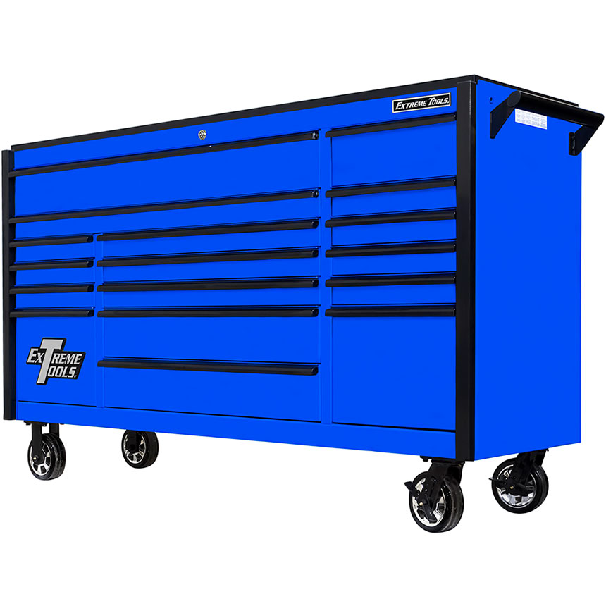 Extreme Tools® DX Series 72in W x 21in D 17 Drawer Triple Bank Roller Cabinet 100 lbs Slides