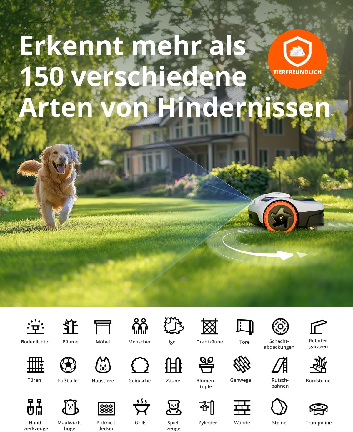 Navimow i105E Robotic Lawnmower without Boundary Cable, Reception 500 m², Max. 600 m², RTK+Vision Lawn Mower Robot Test Winner, Hedgehog Protection Lawn Robot, AI Car Mapping, Virtual Limiting