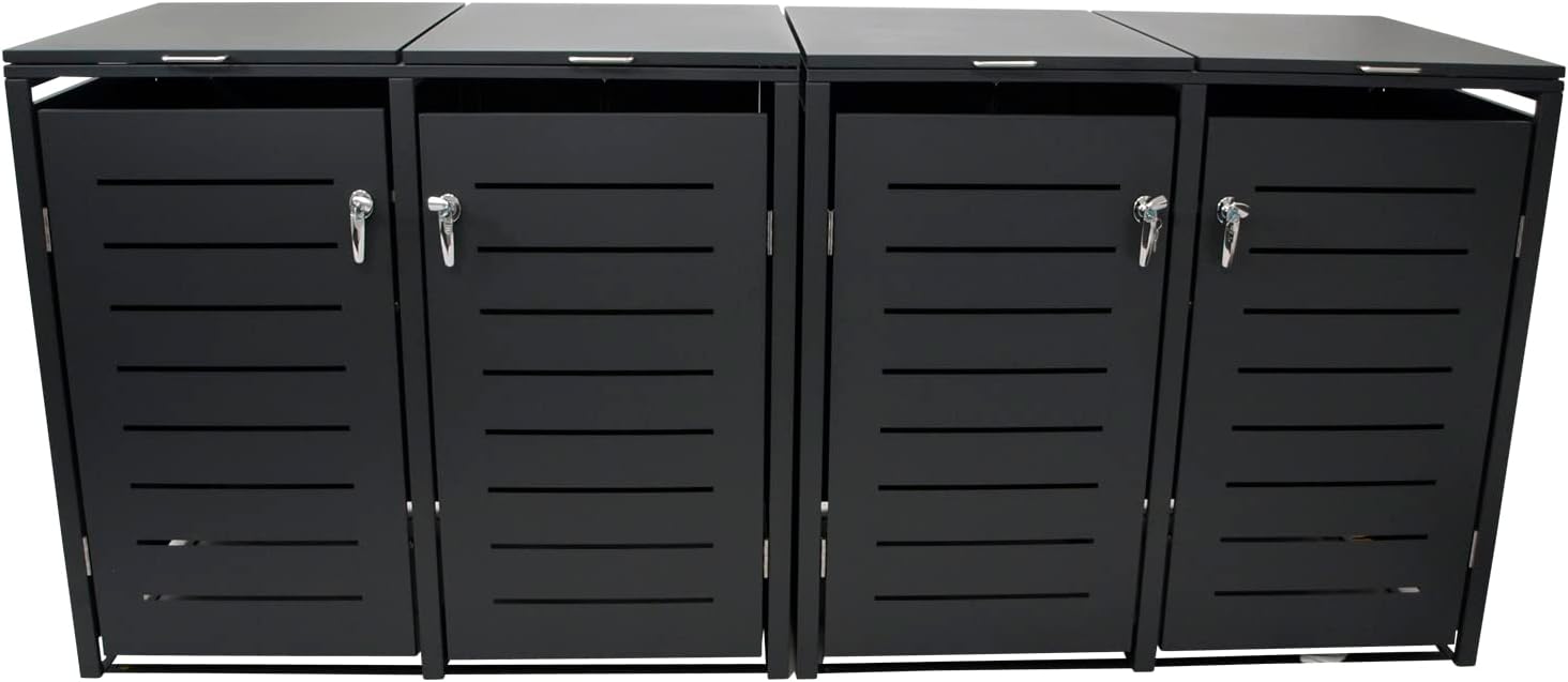 DEGAMO Cologne Wheelie Bin Box for 4 x Bins 120 and 240 Litres Galvanised Steel Anthracite