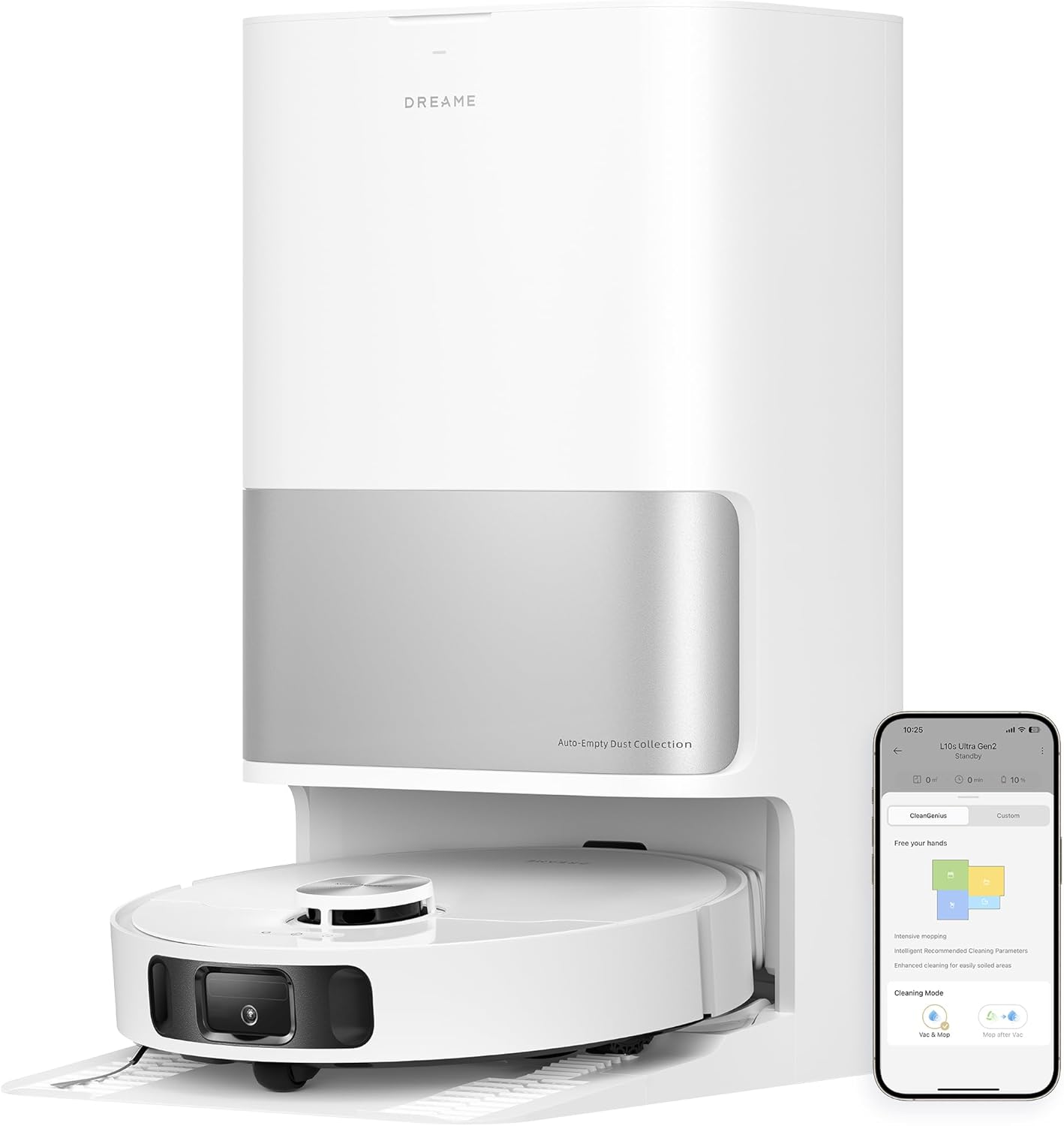 DREAME L10s Ultra Gen 2 Robot Aspirapolvere e Lavapavimenti con MopExtend RoboSwing, Aspirazione 10.000 Pa, Stazione Base Automatica, 32 Livelli di Acqua,Batteria da 240 Min