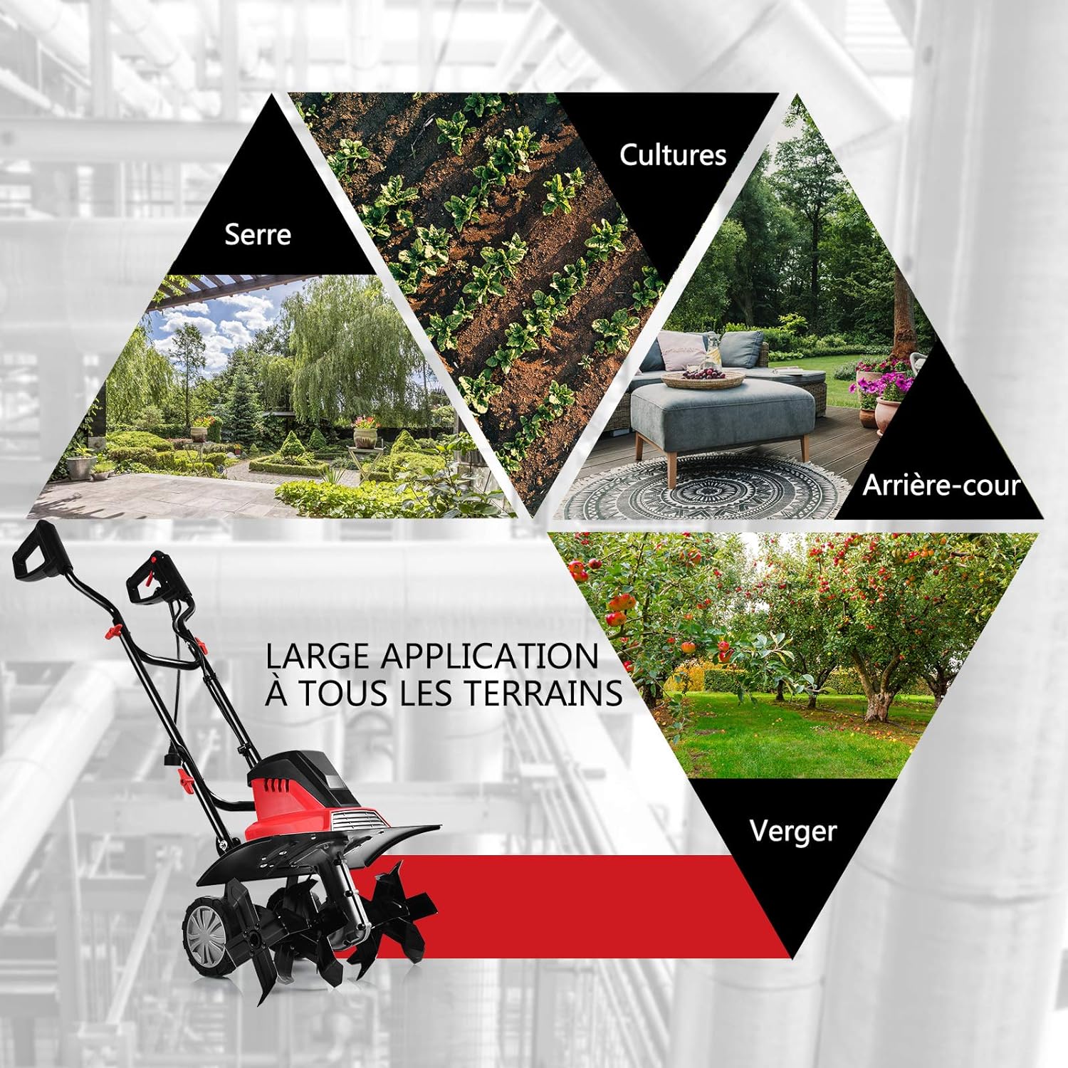 COSTWAY Electric Tiller 1500W Working Depth 22CM Width 43CM with Foldable Handle and Adjustable Wheels 6 Blades for Gardening and Weeding