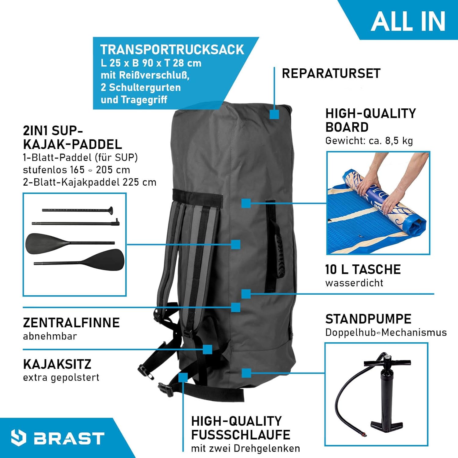 BRAST® SUP Board Summer Inflatable Stand Up Paddle Set 320 x 81 x 15 cm