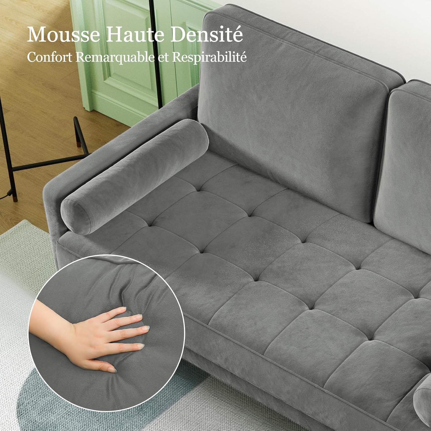 Vesgantti Small 2 Seater Sofa, 121cm Velvet Sofa with Spring Cushion, Mini Bedroom with Armrests, Modern Living Room Loveseat, Fixed 2 Seater Loveseat