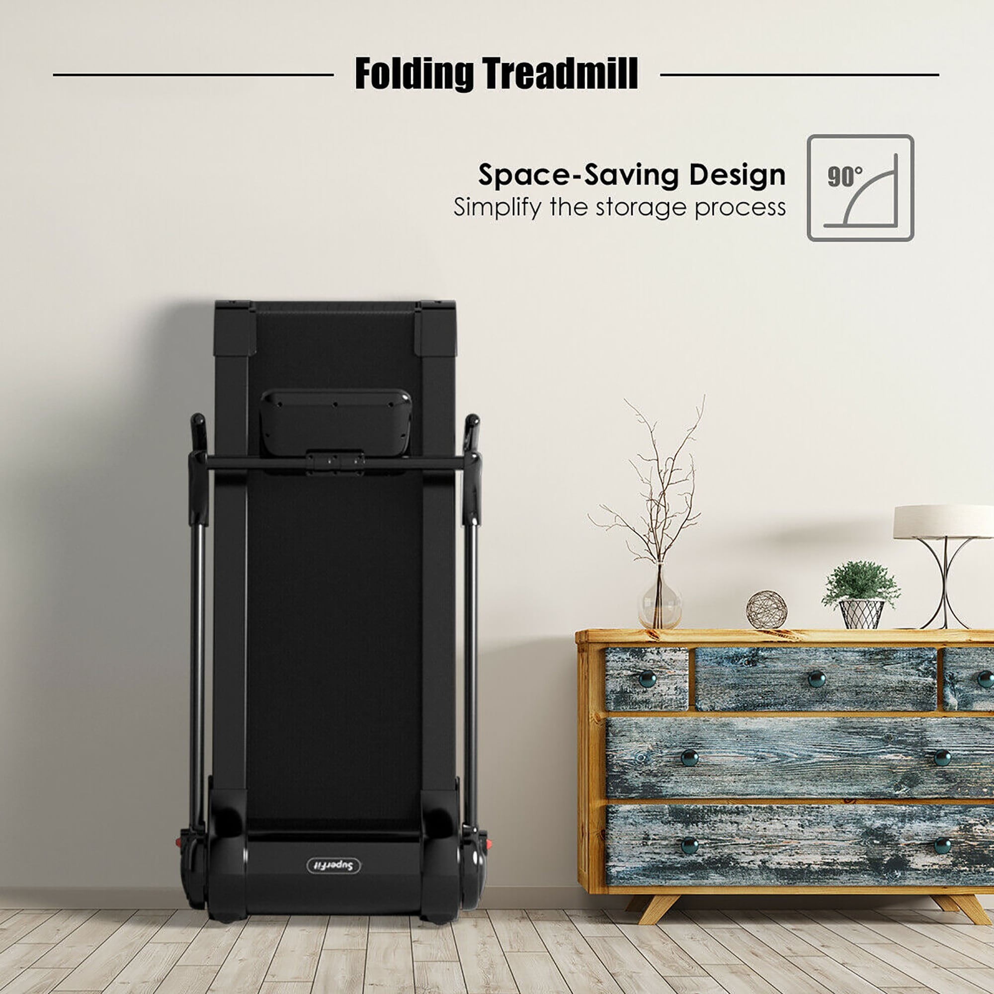 SuperFit 2.25HP Folding Electric Motorized Treadmill With Speaker - 55.9 x 30.5 x 49.5