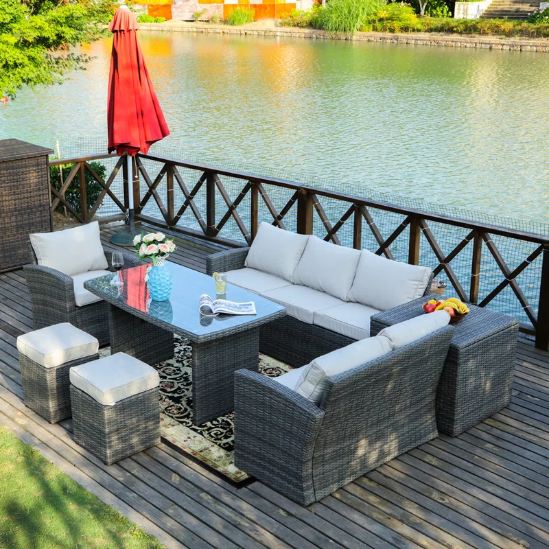 Wicker 8 - Person Garden Lounge Set with Cushions