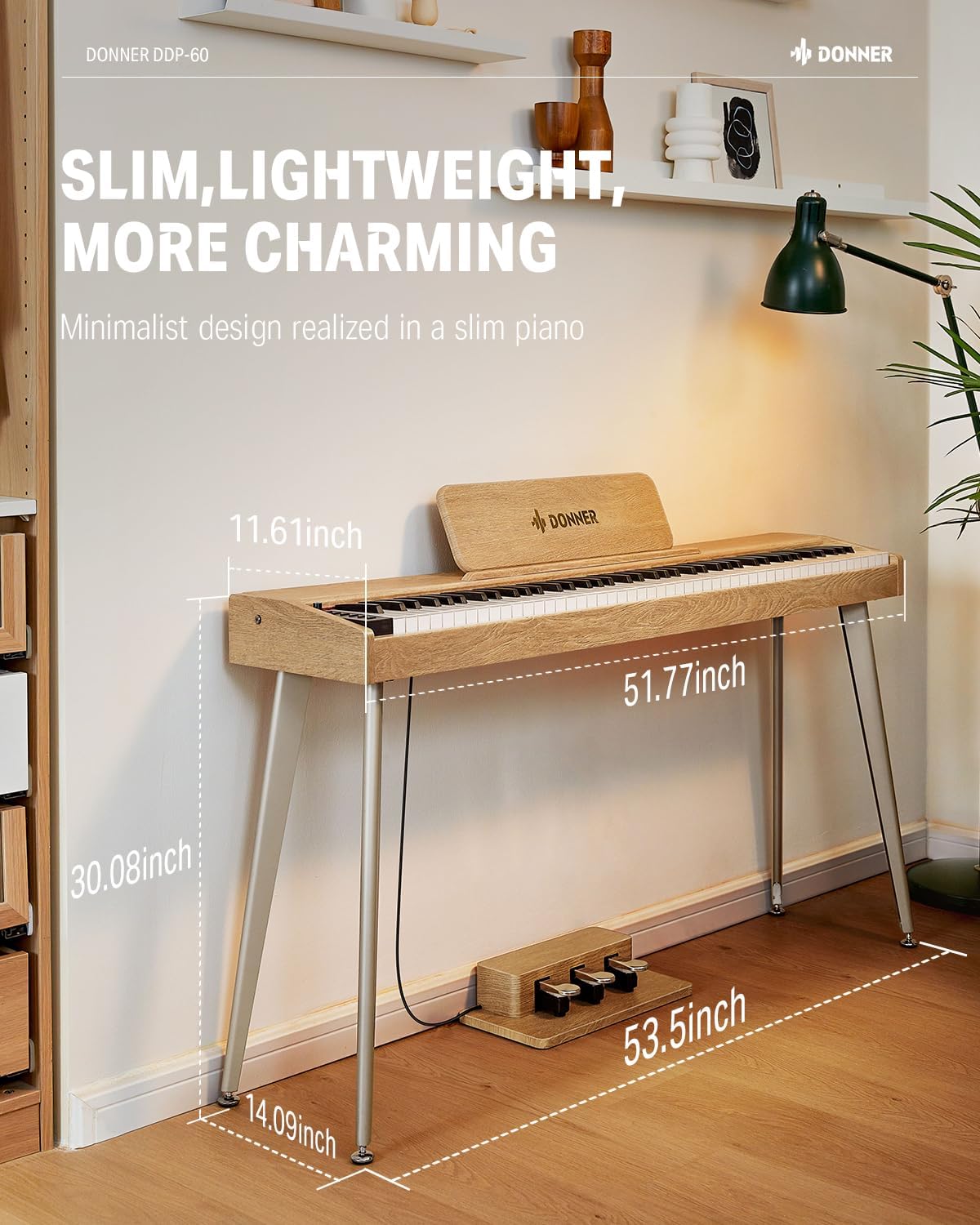 Donner DDP-60 88 Keys Digital Piano for Beginners, Electric Keyboard with Velocity Keys, 128 Voices, 83 Rhythms, 8 Reverb Effects, 5 Strength Curves, Auto Chord