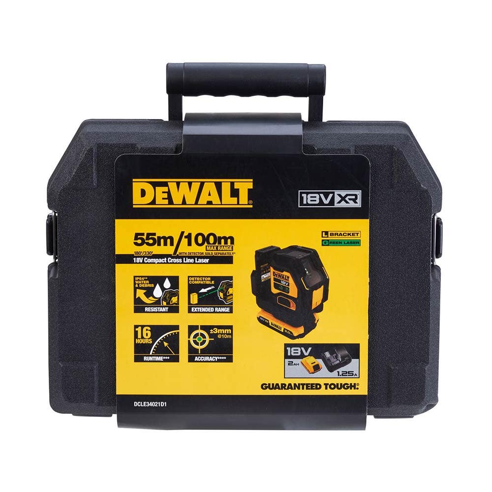 DEWALT 18V XR Compact Green Cross Line Laser Kit DCLE34021D1-XE
