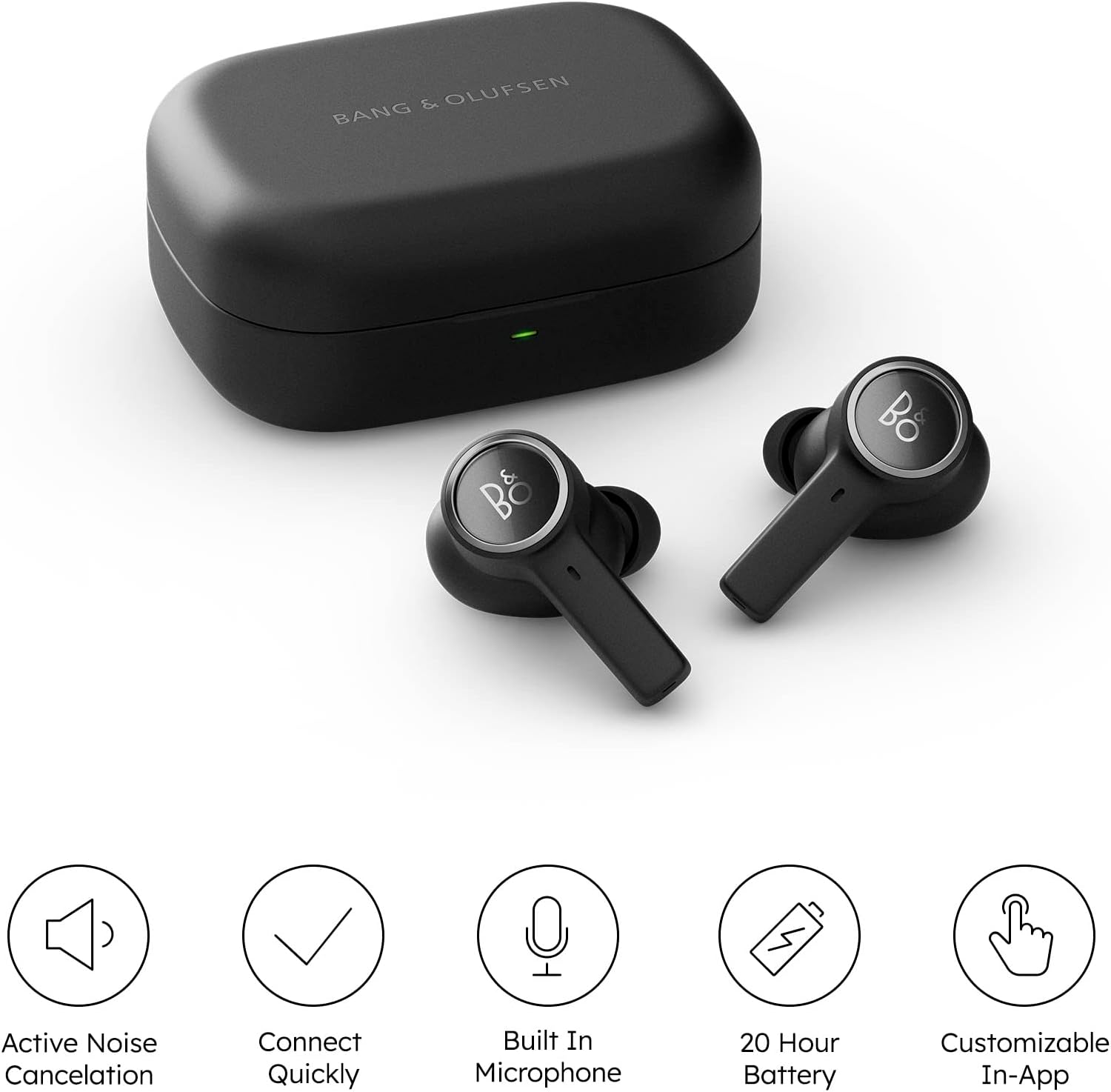 Bang & Olufsen Beoplay EX - High-end Wireless Bluetooth Noise Cancelling Earphones, Playtime Up to 28 Hours, Waterproof Earbuds for Work, Sport and Play with Charging Case - Black Anthracite