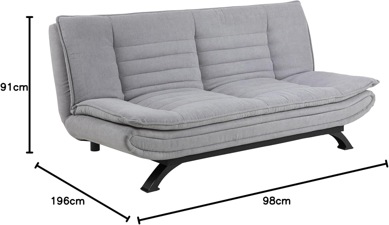 AC Design Furniture Jasper Sofa Bed W: 196 x H: 91 x D: 96 cm, Dark Grey/Black, Fabric/Metal