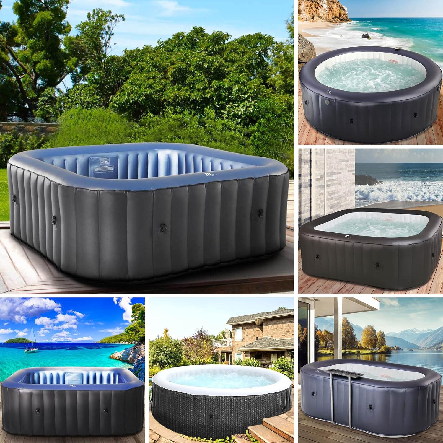 BRAST Inflatable Indoor & Outdoor Whirlpool in Various Sizes with Massage Glands, Heating Technology, Inflation Function, Energy Saving Timer and Much More