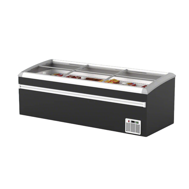 100” Wide SUPERMARKET SLIDING GLASS TOP DISPLAY ISLAND FREEZER (Model: IHF-D2509PB )for Frozen Meat, Frozen Pizza, Icecream and Ice Bag