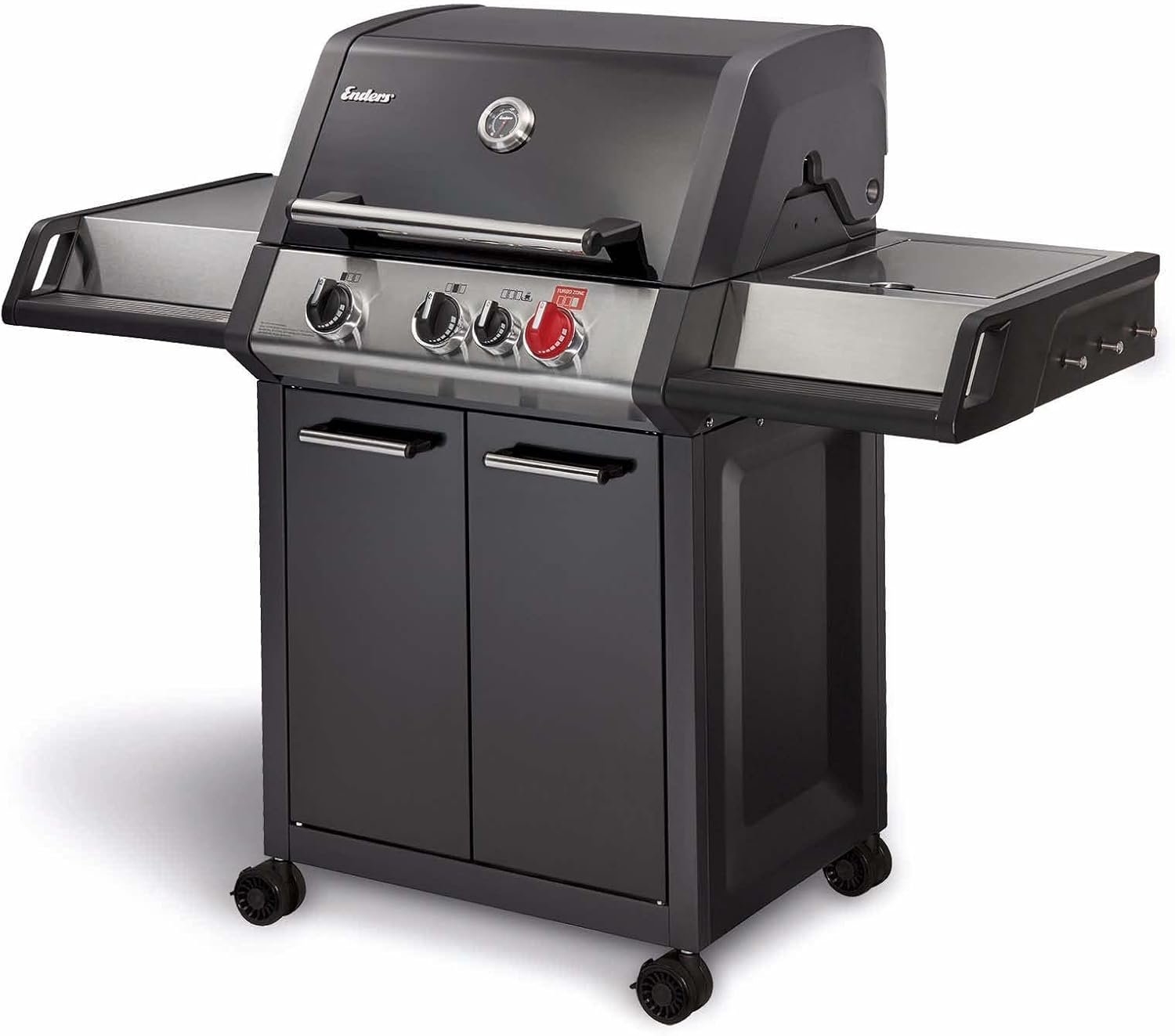 Enders® Monroe Pro Black 4 IK Turbo Gas Grill, 4-Burner, Infrared Back Burner, Side Burner, Enamelled Cooking Hood, Switch Grid™, Heat Range Burning System, 800 °C Turbo Zone™, Simple Clean™