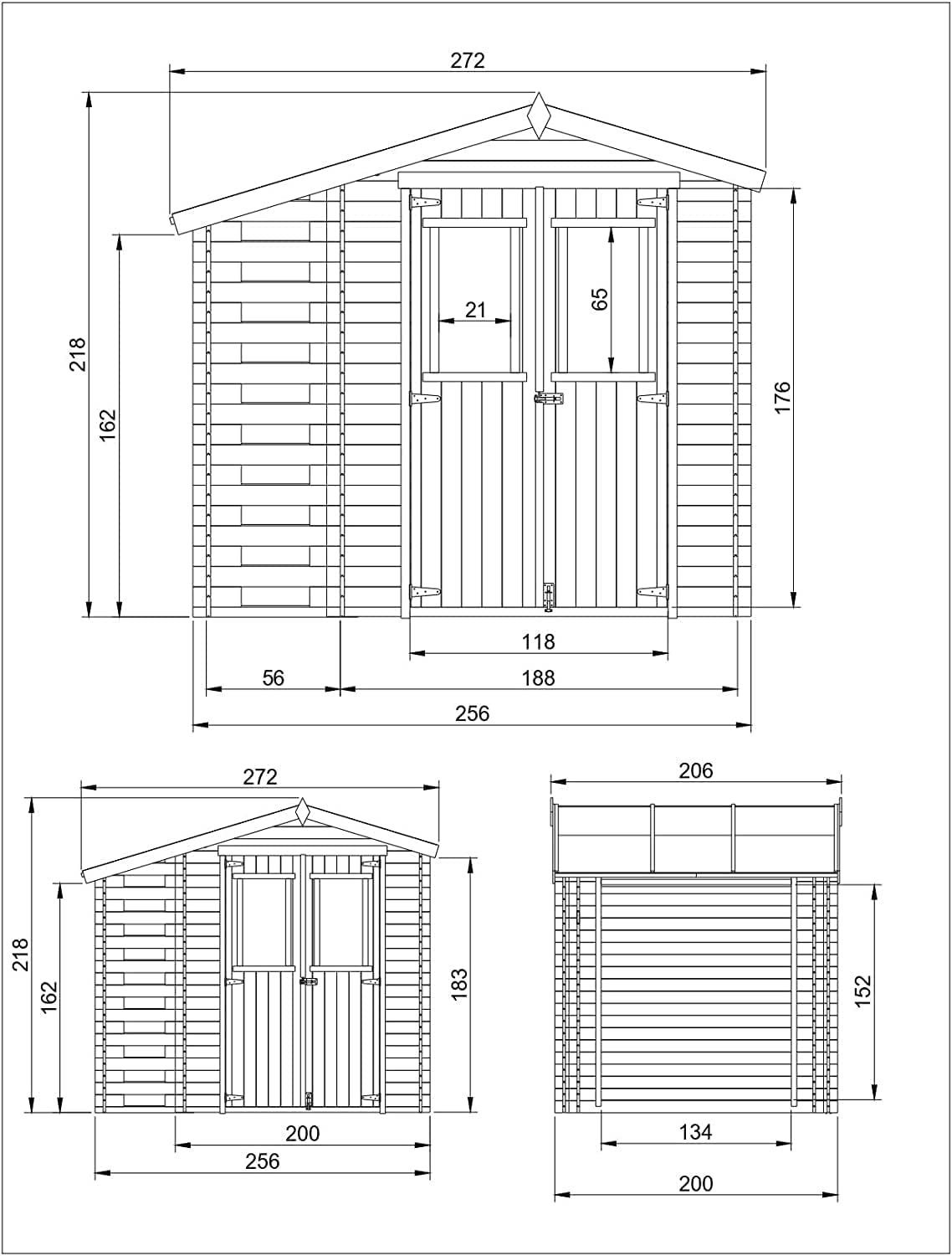 TIMBELA M386F Wooden Garden Shed with Firewood Shed, High-Quality Lockable Door, Garden Shed Wood, W 272 x L 206 x H 218 cm / 3.53 + 0.97 m2 Storage Shed for Garden - Waterproof Roof