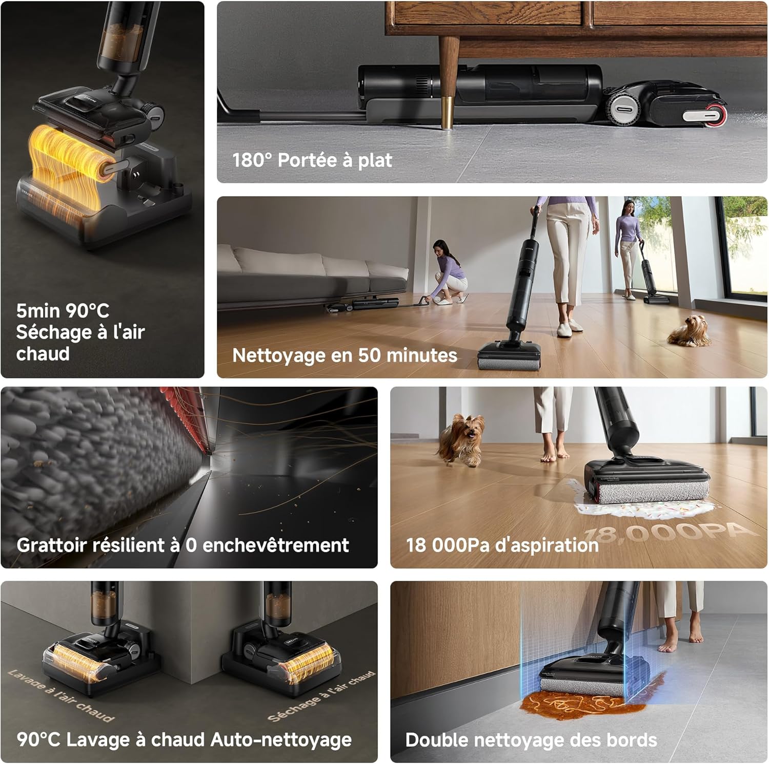 dreame H12 Pro Ultra Wet and Dry Vacuum Cleaner, 60°C Wash, 30 Min Dry, Auto Double Rotating Cleaning with Heavy Duty Scraper, 16 kPa Suction, 2 Edge Brush, Intelligent Detection