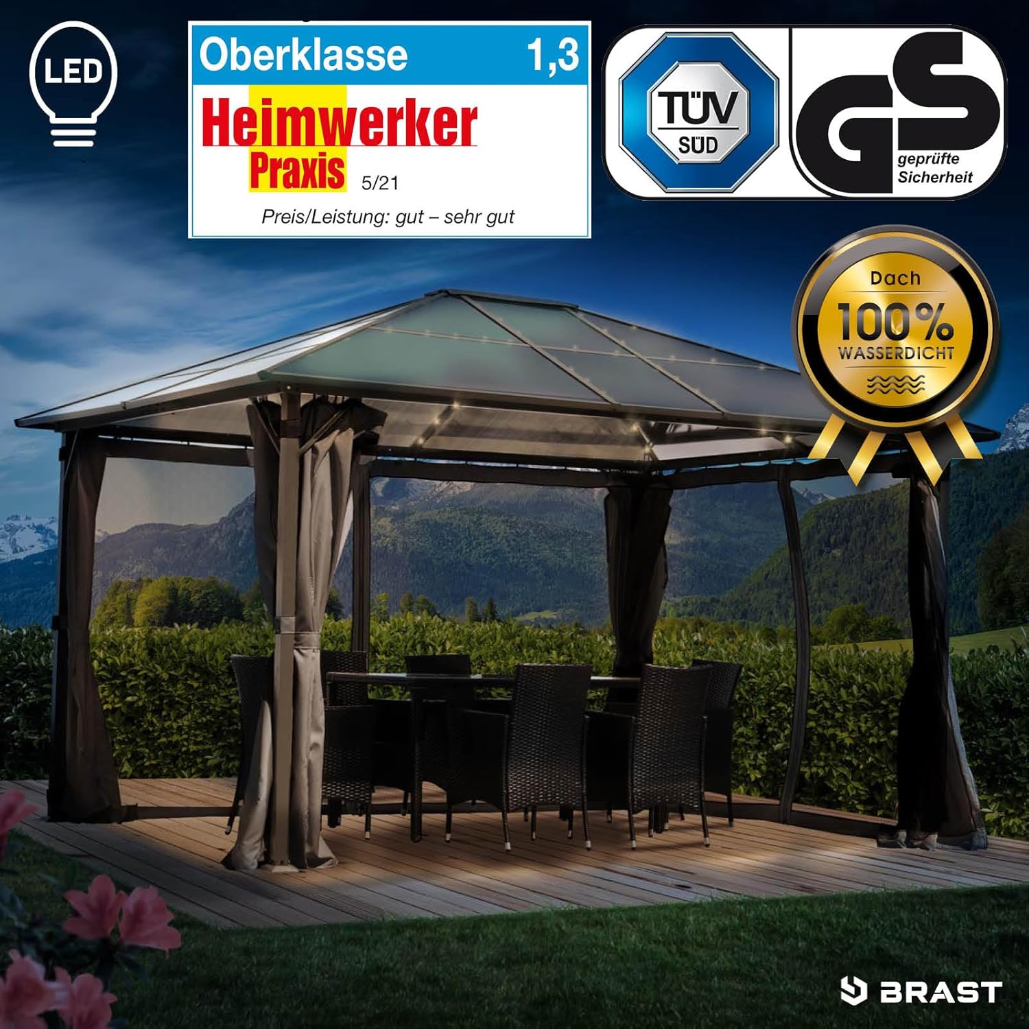 Brast Garden Gazebo, Aluminium, 2 Colours, 3 Sizes and 16 Models, 3 x 3 m / 3 x 4 m / 3.6 x 4.8 m