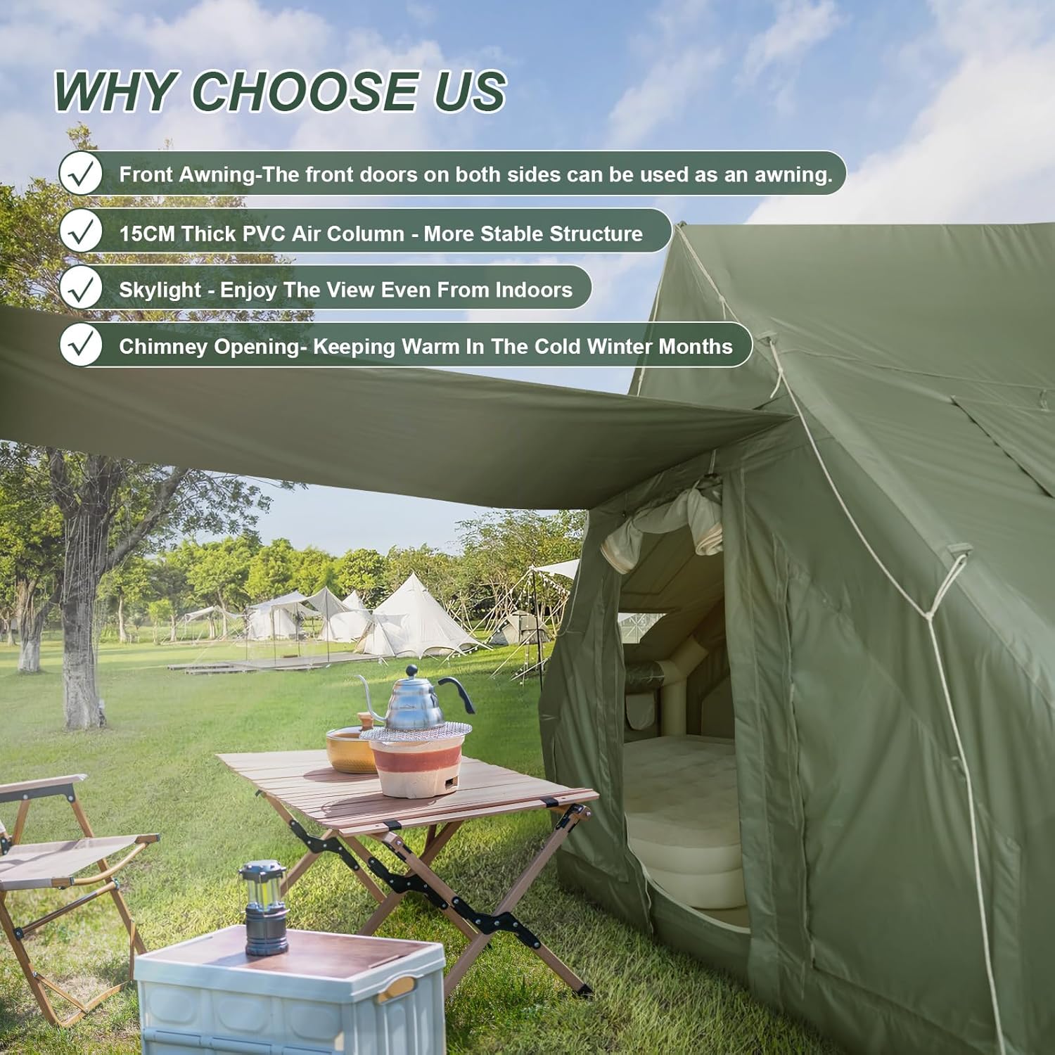 KIKILIVE Inflatable Camping Tent, 4-6 Person Inflatable Tent for Camping, Easy Setup Waterproof Glamping Tent with Pump and Stove Jack, Mosquito Screen