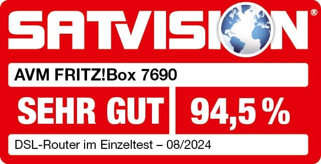 FRITZ!Box 7690 (Wi-Fi 7 DSL Router with 5,760 Mbps (5GHz) & 1,376 Mbps (2.4 GHz), up to 300 Mbps with VDSL Supervectoring and ADSL2+, WLAN Mesh, DECT Base, German Version