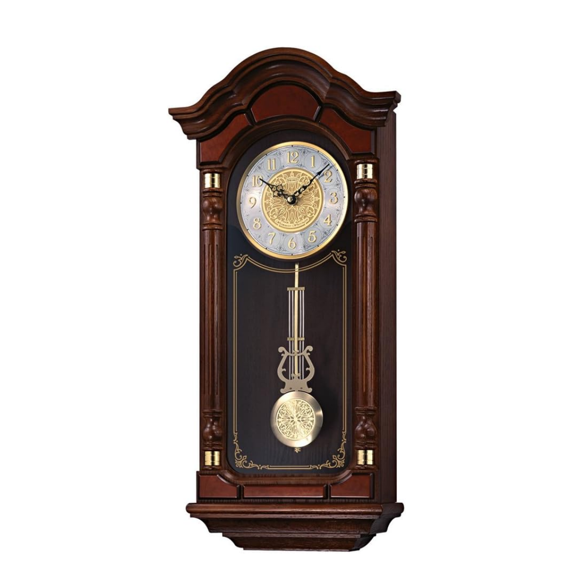 SEIKO Stately Dark Brown Solid Oak Case Wall Clock with Pendulum and Chime