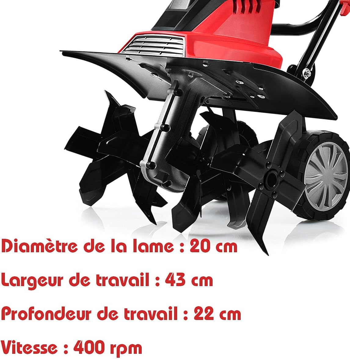 RELAX4LIFE Electric Tiller 1500 W at 400 RPM, Tiller with Working Depth 22 CM, Width 43 CM and 6 Blades, Foldable Handle and Safety Button for Garden (1500W)