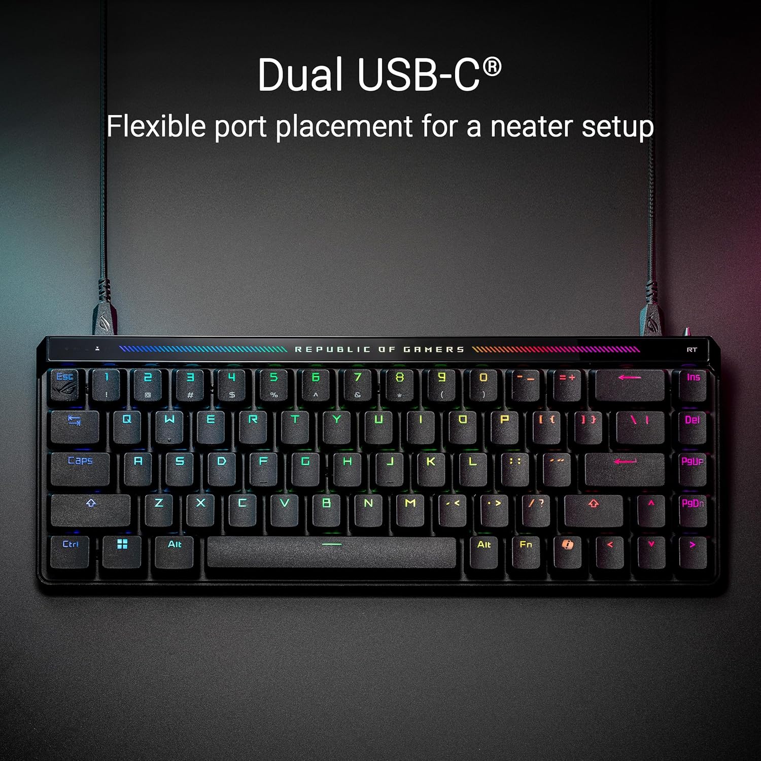 Asus ROG FALCHION ACE HFX Compact 65Percent Analog RGB Gaming Keyboard, Wired (Dual USB-C), ROG HFX Magnetic Switches, Rapid Trigger, Touch Panel