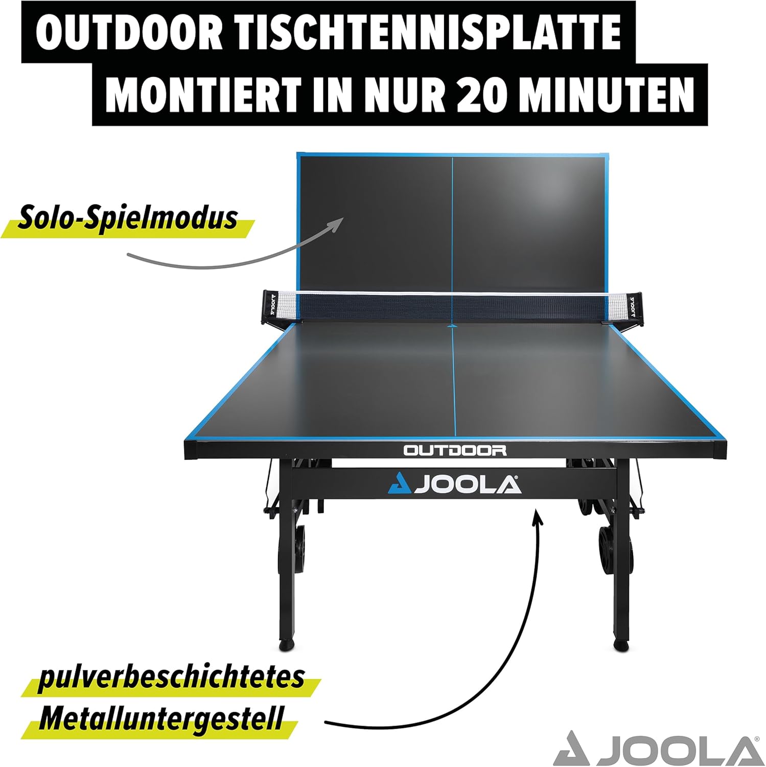 JOOLA Outdoor Table Tennis Table - Professional Table Tennis Table 6 mm Aluminium Composite Surface - Weatherproof Foldable - Includes Net