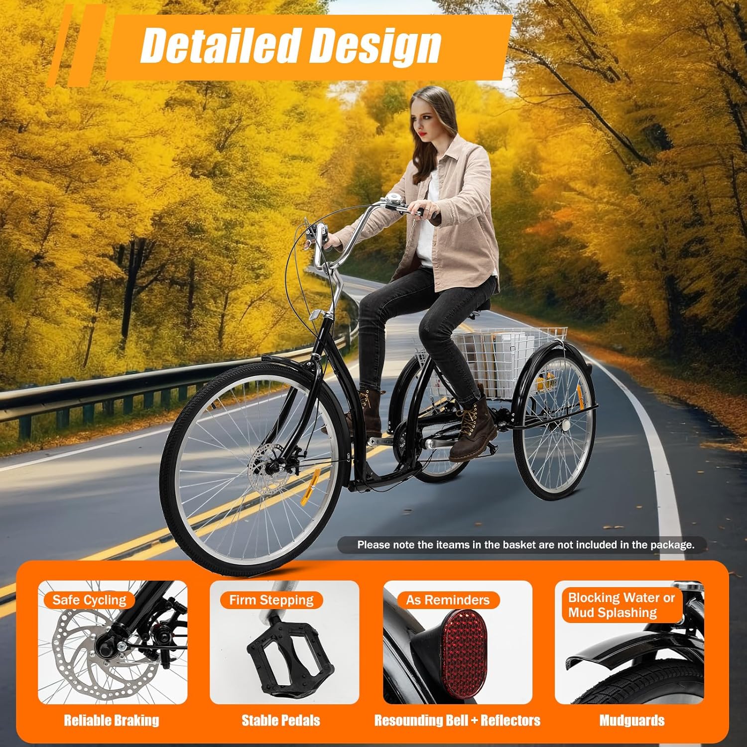 26 Zoll 3 Rad Dreirad mit Einkaufskor