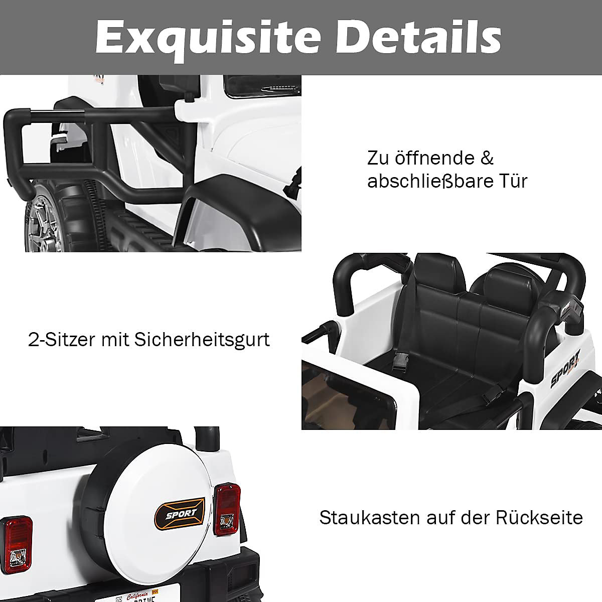 Elektroauto Jeep 2 Sitzer mit 3 Geschwindigkeiten wei