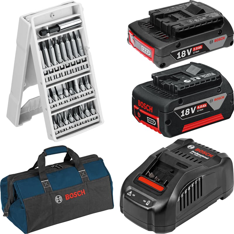 Bosch 18 Volt Akku GSR 18 V-21, GBH 18 V-21, GWS 18 V-7, 2 Akkus, 25tlg. Bitset
