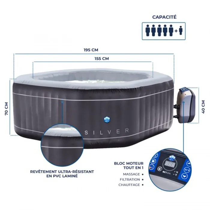 Spa Gonflable Silver 5 à 6 places Octogonal Netspa