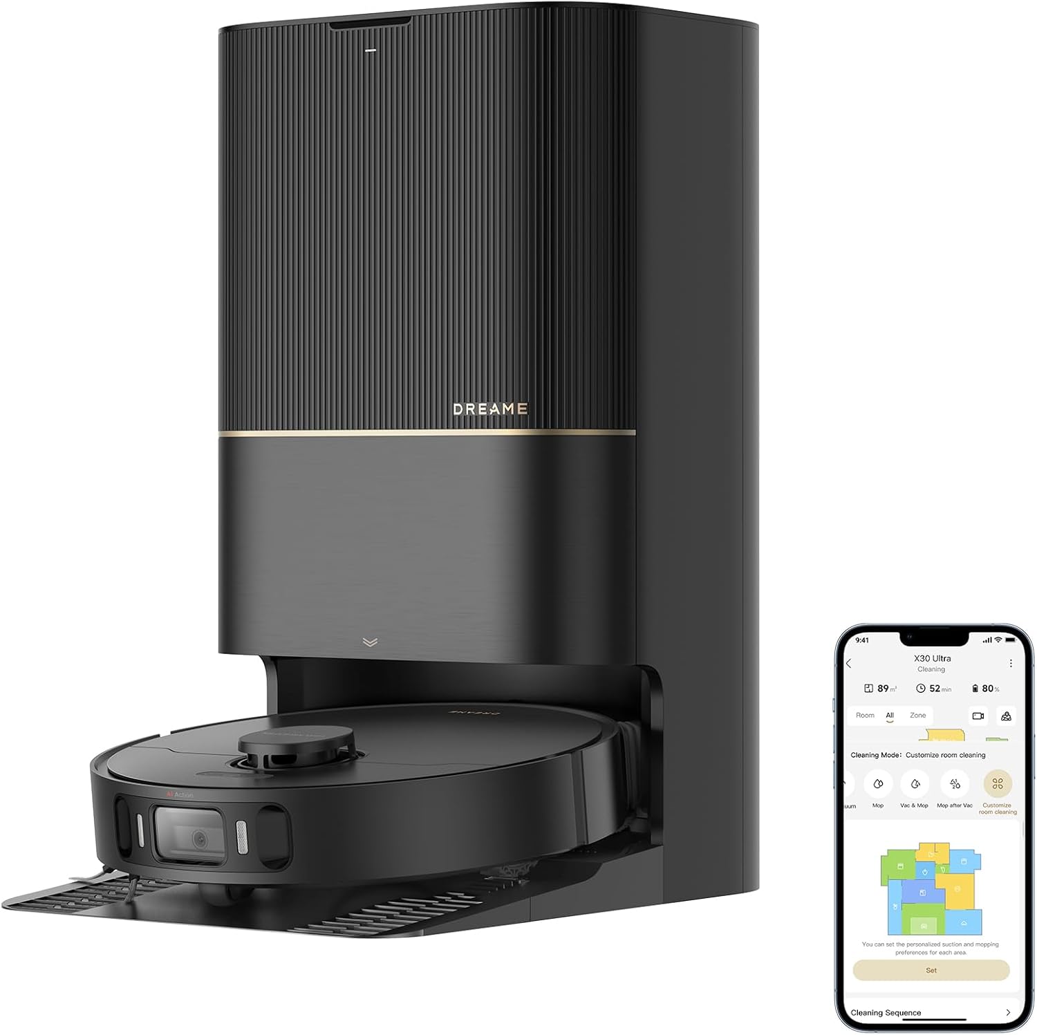 DREAME X40 Ultra Complete Robot Vacuum Cleaner with Removable and Liftable Mop, Raised Side Brush, 12,000 Pa, Mop and Scrubber with 70 C Hot Water, Liftable Brushes