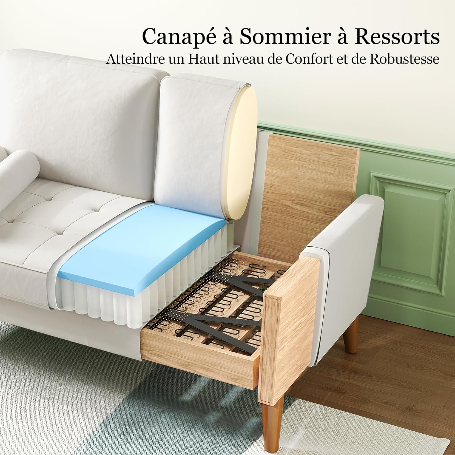 Vesgantti Small 2 Seater Sofa, 121cm Velvet Sofa with Spring Cushion, Mini Bedroom with Armrests, Modern Living Room Loveseat, Fixed 2 Seater Loveseat