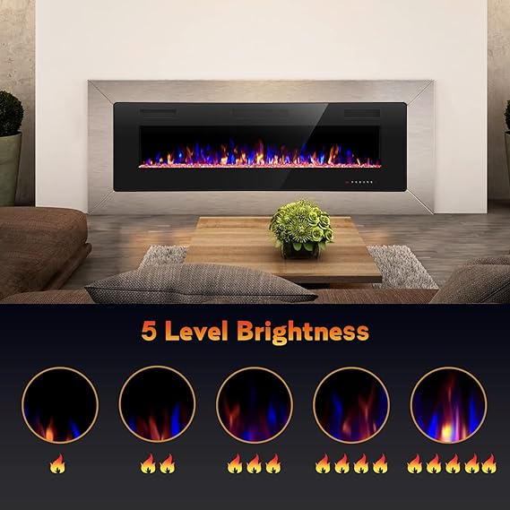 R.W.FLAME Electric Fireplace 50 inch Recessed and Wall Mounted,The Thinnest FireplaceLow Noise, Fit for 2 x 4 6 Stud, Remote Control with Timer,Touch Screen,Adjustable Flame Colors Speed