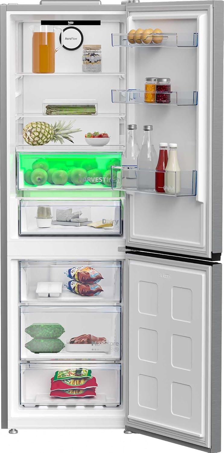 Beko bPRO 500 B5RCNE366HXB Freestanding Fridge/Freezer, Large Fridge, 316L, NoFrost, Smooth Fit: 90 Degree Door Opening, 3 Freezer Drawers, 0°C Zone, HarvestFresh, Stainless Steel Look [Energy Class C]