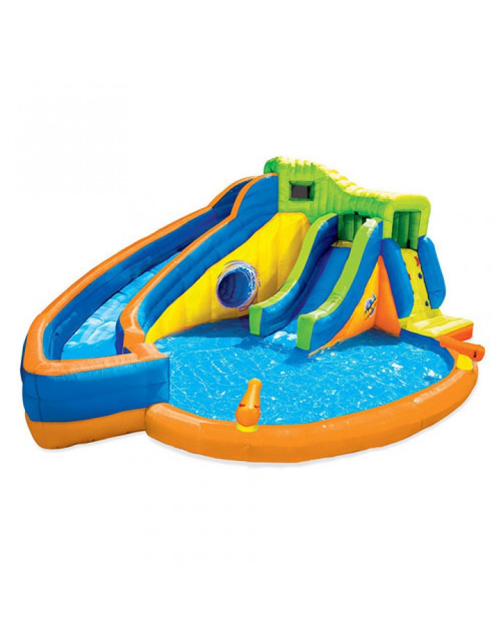 Banzai Pipeline Twist Kids Inflatable Outdoor Water Park Pool Slides & Cannons