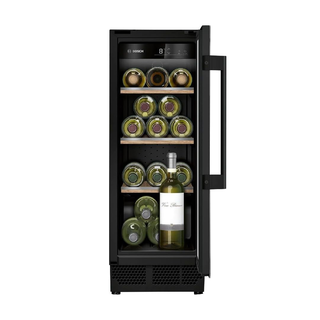 Bosch KUW20VHF0 Series 6 Wine Refrigerator, 82 x 30 cm, 21 Bottles, Temperature: 5-20°C, One Temperature Zone, 58 L, LED Lighting Even Illumination, Switchable Presenter Light [Energy Class F]