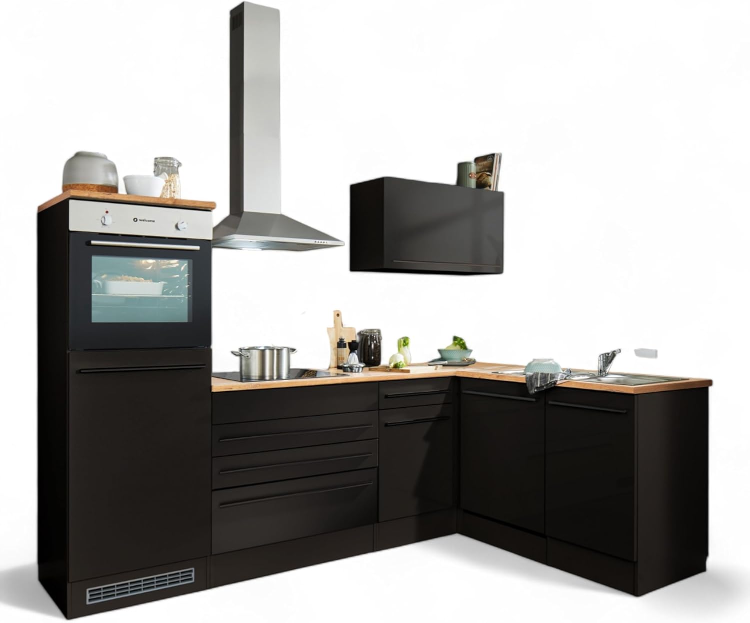 Jazz 6 Modern Kitchen Unit with Electrical Appliances in Anthracite, Artisan Oak Look, Spacious Fitted Kitchen with Lots of Storage Space, 260 x 200 x 60 cm (W x H x D)