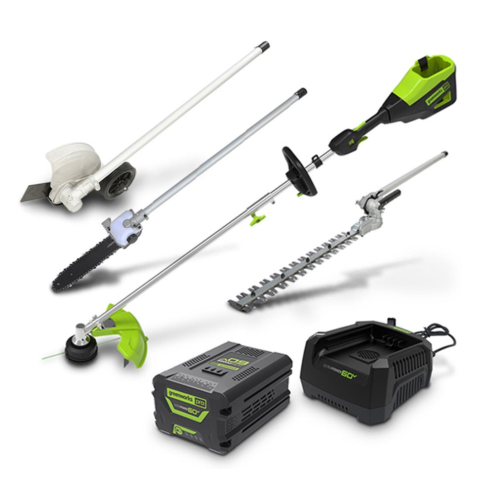 GREENWORKS 60V 1 x 4.0Ah Pole Saw/Hedge/Edger Attachment Multi Tool Kit TTKIT906